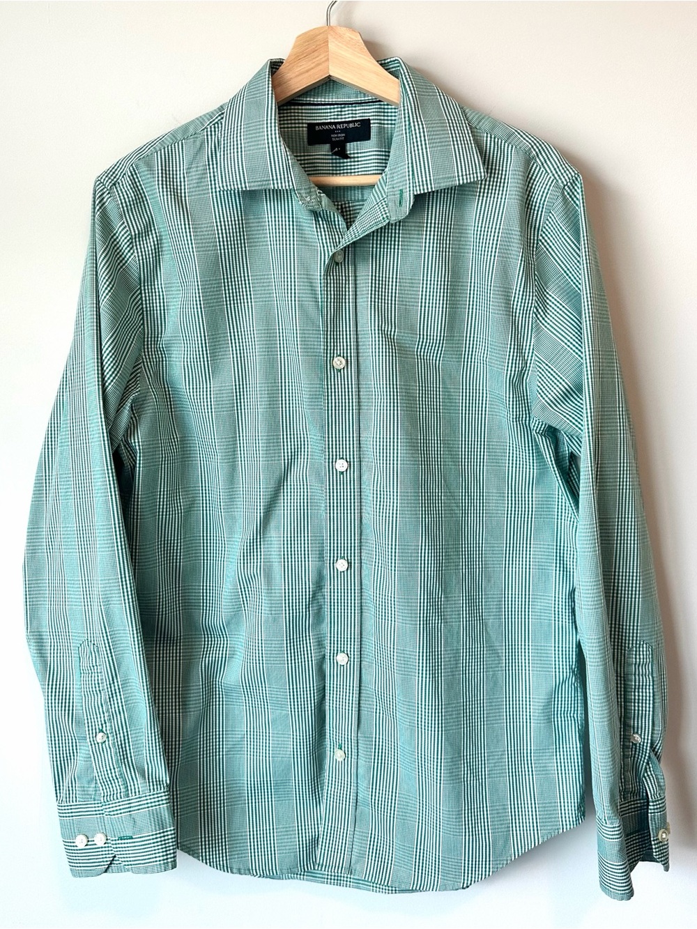 Banana Republic Factory | Men’s Non Iron Slim Fit Mint Green Plaid Button-Down